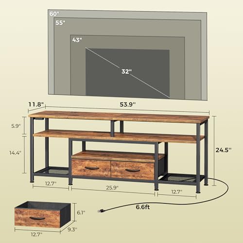 Huuger 54 Inch LED TV Stand with Power Outlets for 55 60 Inch TV - Image 4