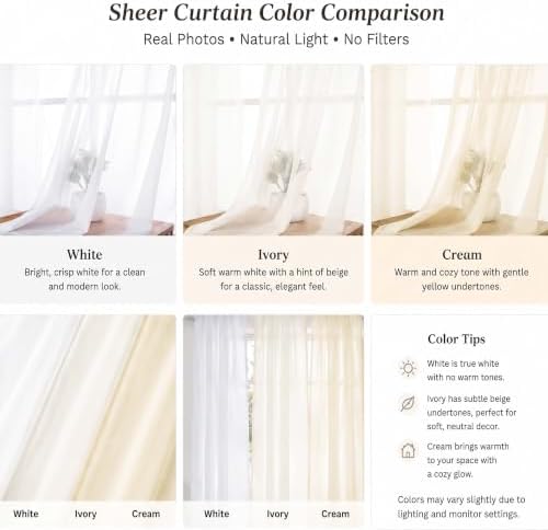 OWENIE Sheer Curtains 90 Inches Long, Elegant Sheer Curtains for Bedroom, Window Voile Sheer Curtain Panels/Drapes/Treatment for Living Room, 2Pcs, Each 42" W x 90" L, Ivory - Image 3