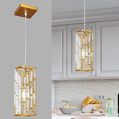 Gold Pendant Lighting Modern Pendant Light, Mini Crystal Chandeliers,Adjustable Pendant Light Fixture for Kitchen Island Dinning Room Bedroom (1 Pack) by FDPBY