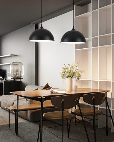 Black Pendant Lights Kitchen Island 2 Pack, 11.8" Farmhouse Dome Pendant Light, Adjustable Height Island Pendant Lights for Dining Room Bedroom - Image 6