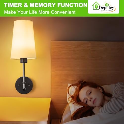 Depuley Battery Operated Wall Sconce: 27" Set of 2 Wireless Wall Lights with Remote for Bedroom - Rechargeable 15 Colors Black Wall Lamp for Living Room Hallway Decor - Image 6
