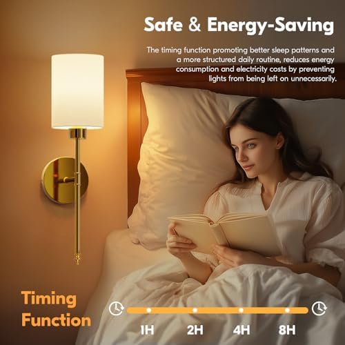 NIORSUN 20.67 inch Battery Operated Wall Sconce Set of 2, Gold Rechargeable Wall Lights with 10400mAh Dimmable Bulbs and Remote, 9 Colors Wireless Wall Lamps for Bedroom Living Room Hallway - Image 4