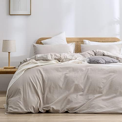 BESTOUCH Cotton Solid Duvet Cover Set Linen Feel Linen Grey Super King Plus by BESTOUCH