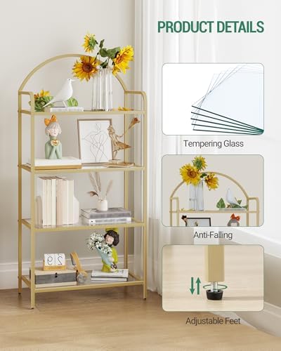 Hzuaneri Bookcase Bookshelf, Tempered Glass Bookshelves - Image 3