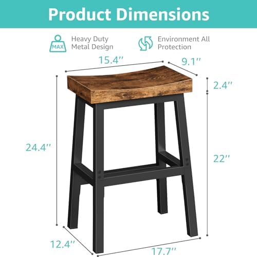 WINAZ Rustic Bar Stools, 24 Inch Barstools, Counter Height Stools with Footrest, Wooden Stool for Kitchen Island, Heavy Duty Backless Chair for Dining Table Farmhouse Outdoor 1 PC - Image 3