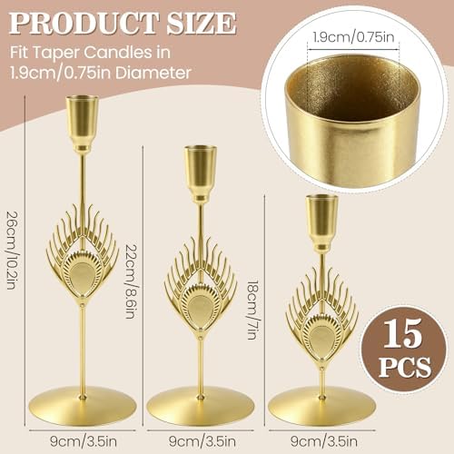 GOESWELL Candle Sconces Decor: Wall Candle Sconces Gold Taper Candle Holders Vintage Candle Holders Set of 3 for Table Centerpieces Living Room (Candlestick Holder) - Image 7