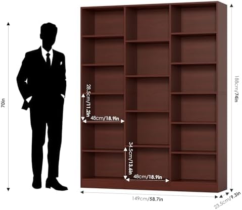 FACBOTALL Triple Wide Bookshelf, Large Bookshelf with 17 Display Shelves - Image 3