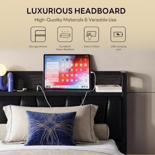 LIKIMIO Twin XL Bed Frame with Storage Headboard and Charging Station - Image 3