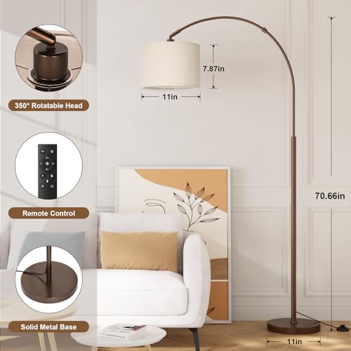 Ambimall Dimmable Arc Floor Lamp with Remote, Color Temp Adjustable, Brown - Image 2