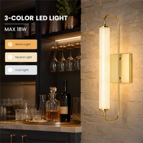 LIGHTLAND Gold Wall Sconce, 20.7 Inch Modern Metal and Acrylic Wall Light Fixture, Wall Lamp for Living Room Bedroom Hallway (Pack of 1) - Image 5