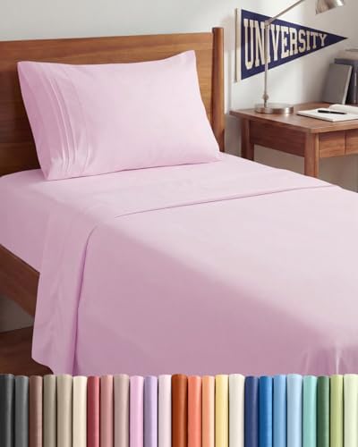 Twin XL 3 Piece Sheet Set - College Dorm Room Essentials - Light Pink by CGKUnlimited