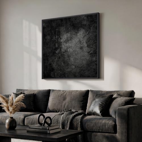 Large Framed Black Abstract Canvas Wall Art Decor for Living Room, 36x36 In - Image 2