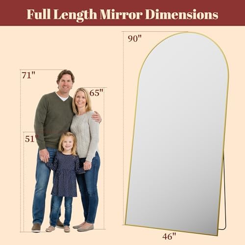 Suidia 90"x46" Arched Full Length Mirror with Stand, Gold Floor Mirror - Image 4