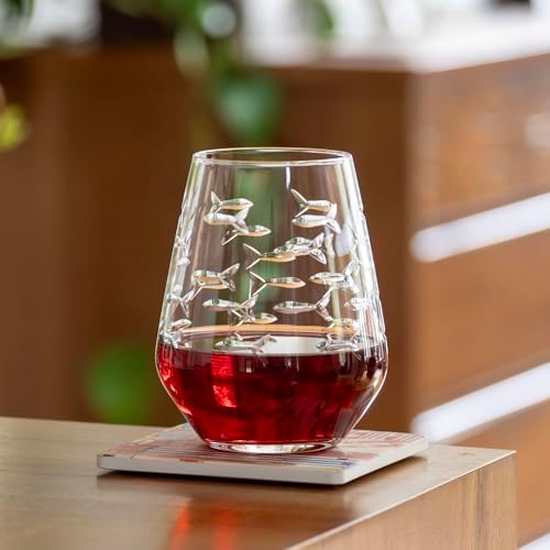 Rolf Glass | School of Fish Stemless Tumbler | Stemless Wine Glasses 18oz | Lead-Free Glass | Engraved and polished in Pennsylvania | US made (Set of 4) - Image 5
