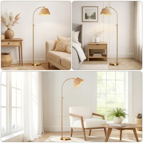 64'' Adjustable Arc Floor Lamp with Natural Rattan Woven Shade - Image 4
