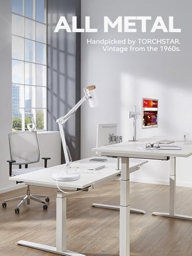 TORCHSTAR Tall Swing Arm Desk Lamp with Wooden Accent, Large Size, White - Image 4