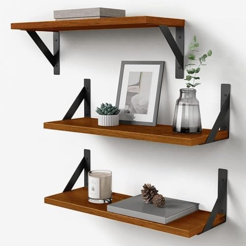 Forbena Walnut Brown Wall Bookshelf for Bedroom, Wooden Floating Book Shelves for Office, Small Wall Shelving Unit for Living Room Nursery Kitchen Bathroom Kids Room (Walnut Color) by Forbena
