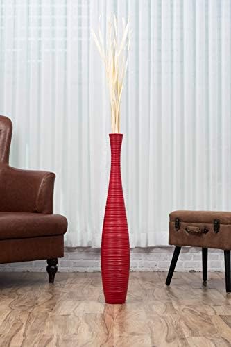 Leewadee Large Red Home Decor Floor Vase – Wooden 36 inches Tall Farmhouse Decor Flower Holder for Fake Plant and Pampas Grass - Image 2