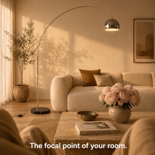 78" Modern Arc Floor Lamp, Arc Chrome Floor Lamp with Marble Base - Image 2