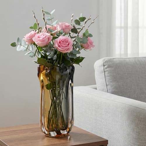 Large Hand Blown Glass Flower vases, Unique Amber Glass vases, Murano Style Wide Mouth vases, Modern Art Decor for Home Living Room, Office, Table centerpieces, Bookshelves and Wedding Decorations - Image 5