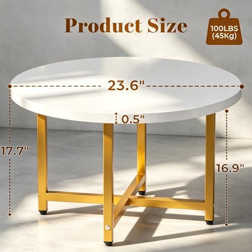 Round Coffee Table, Small Coffee Tables for Living Room, Gold Coffee Table - Image 2