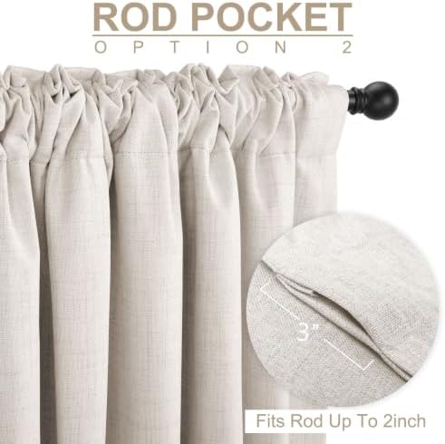 Linen Textured Total Blackout Curtains for Bedroom 84 Inches Long, Beige - Image 4
