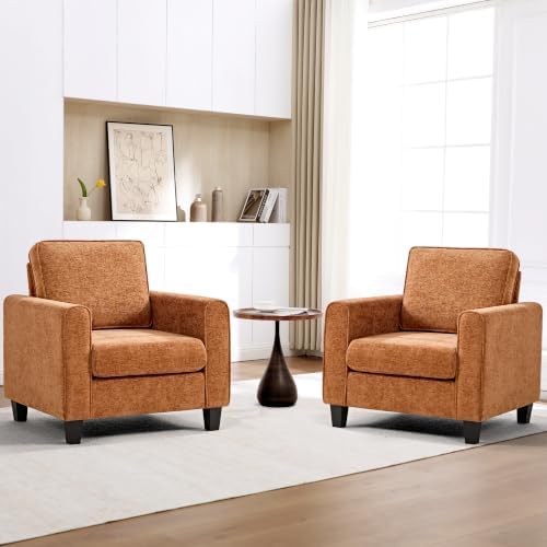 Accent Chairs Set of 2 for Living Room, Mid Century Modern Upholstered Living Room Chair, Chenille Reading Armchair for Apartment, Waiting Room, Office, Orange by choairy