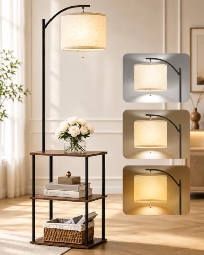 GERGO Floor Lamp with Table, Side Table for Living Room, 3 CCT 9W LED Bulb by GERGO