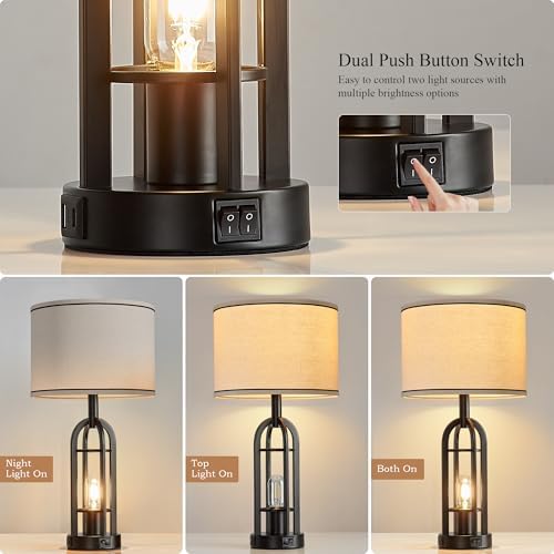 SRJJA 24" Black Table Lamps for Living Room Bedroom Set of 2, USB A+C - Image 2
