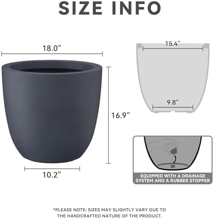 Kante Large Round Bowl Charcoal Concrete Planter 18" Dia, Outdoor - Image 2