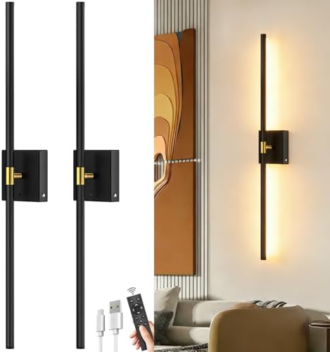iThird Battery Operated Wall Sconces Set of 2: 10000mAh Rechargeable Wireless Wall Lights, 360° Rotatable Magnetic Wall Lamp, 4CCT Dimmable LED Wall Lighting for Bedroom Living Room Hallway, 31.7in by iThirdHomeOutdoorLighting