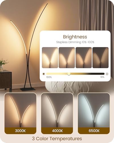 Modern 85.4" Arc Floor Lamp for Living Room, 2 Lights Arched Standing Tall Lamp with Remote, X-Shaped Bright Curved Lamp, Dimmable LED Corner Light for Bedroom, Office, Black, B61LD05W1 - Image 2