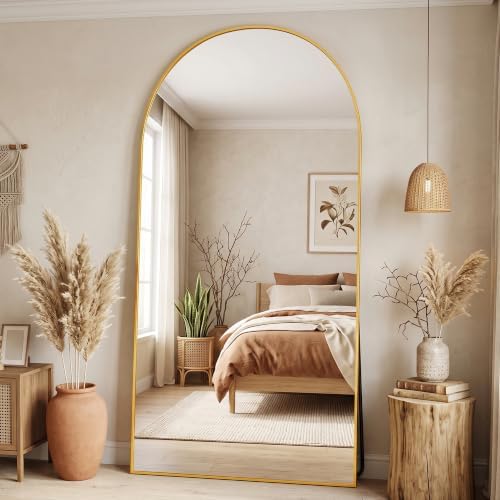 90"x46" Arched Full Length Mirror, Large Floor Mirror, Gold by Unknown