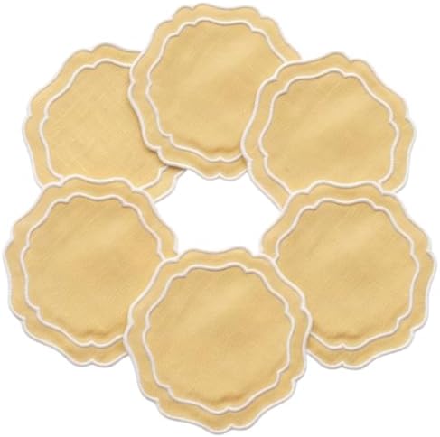 Linen Coasters for Drinks Set of 6, Butter by EmbroideryLinenVN