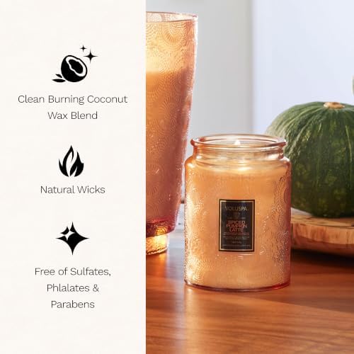 Voluspa Spiced Pumpkin Latte Large Scented Candle Jar 18 Oz, 100 Hr Burn - Image 4