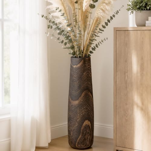 Tall Wooden Floor Vase for Pampas Grass – 22" Decorative Solid Wood Vase by Unknown