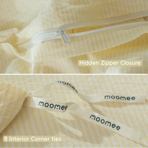 MooMee Striped Duvet Cover Set 100% Washed Cotton Linen Like King - Image 6