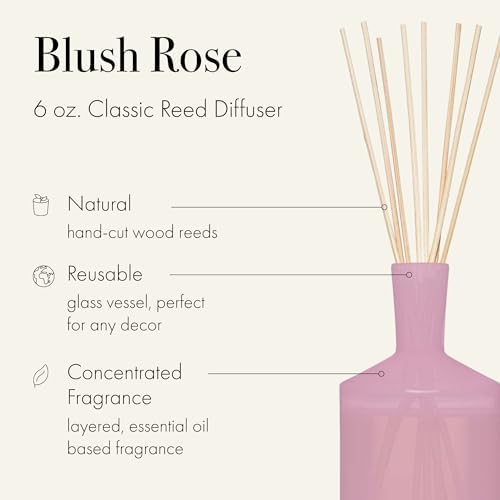 LAFCO New York Classic Reed Diffuser, Blush Rose - 6 oz - Up to 3 Months Fragrance Life - Reusable Glass Vessel - Natural Wood Reeds - Made in the USA - Image 2