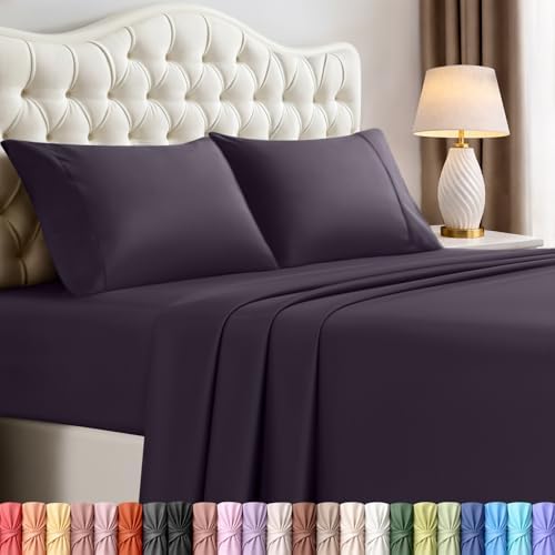 Full Sheets Set, 4 Pieces 16" Deep Pocket Hotel Luxury Sheets, Dark Purple by UTOPIABEDDING
