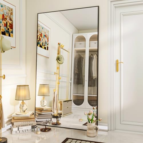 VooBang Oversized Full Length Mirror, 76" x 34" Floor Mirror with Stand, Aluminum Alloy Frame Full Body Mirror, Standing Hanging or Leaning Against Wall Bedroom Living Room, Black - Image 2