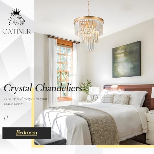 CATINER 16" Modern Crystal Chandeliers,6 Lights Gold Round Light Fixture - Image 6