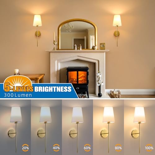 NIORSUN 25.4 inch Battery Operated Wall Sconce Set of 2,Gold Rechargeable Wall Lights with 10400mAh Dimmable Detachable Bulbs and Remote,9 Colors Wireless Sconces for Bedroom Living Room Hallway - Image 5