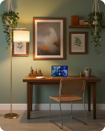 Modern Dimmable Floor Lamp for Living Room, Corner Tall Lamp with Fabric Shade, LED Bulb Included, Arched Reading Light with Remote Control and Foot Pedal, Beige and Gold DE11LD05 - Image 7