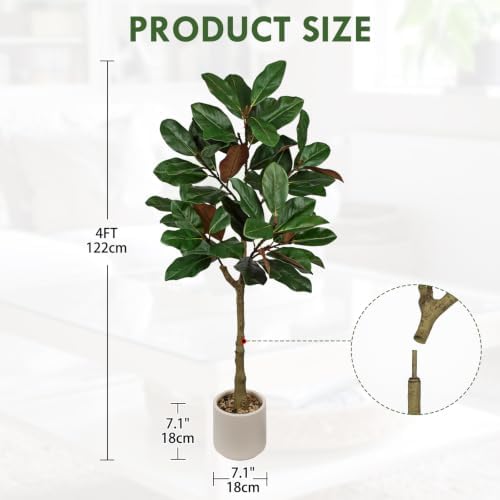 Briful 4 FT Artificial Magnolia Leaf Tree with Pot for Indoor Decor - Image 2