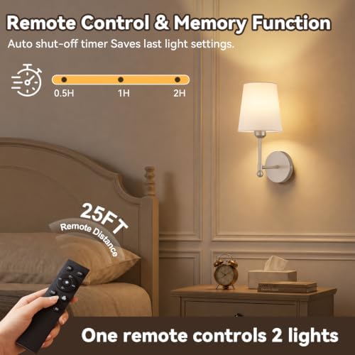 Wall Sconce, Champagne Gold and White Shade, Set of 2,RF Remote - Image 6