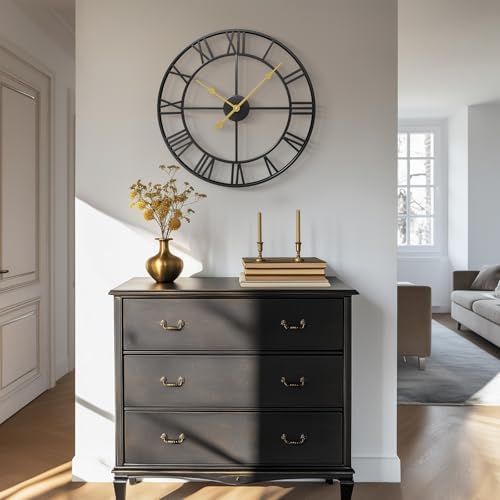 Cuspin 24 Inch Large Wall Clock for Living Room Decor, Black Roman Numeral - Image 2