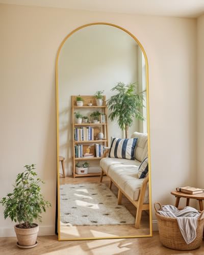 Full Length Mirror with Stand, 71"x25" Arched Full Body Mirror, Large Stand Up Mirrors, Aluminum Frame Floor Standing Mirrors, Freestanding Hanging Leaning Mounted for Bedroom Living Room, Gold - Image 3