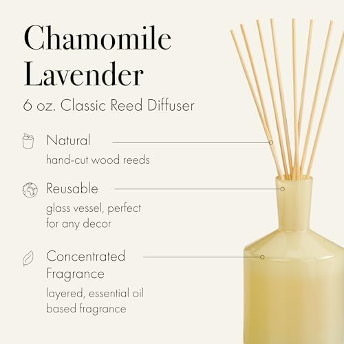 LAFCO New York Classic Reed Diffuser, Chamomile Lavender - 6 oz - Up to 3 Months Fragrance Life - Reusable, Hand Blown Glass Vessel - Natural Wood Reeds - Made in the USA - Image 2