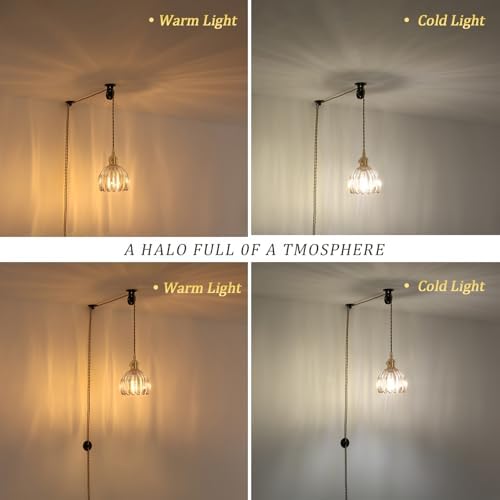 Shenmoyl Plug in Pendant Light Hanging Light Fixture Corded On/Off Switch Brass Pendant Light with Amber Tulip Glass Lampshade for Bedroom Living Room Kitchen Island - Image 4