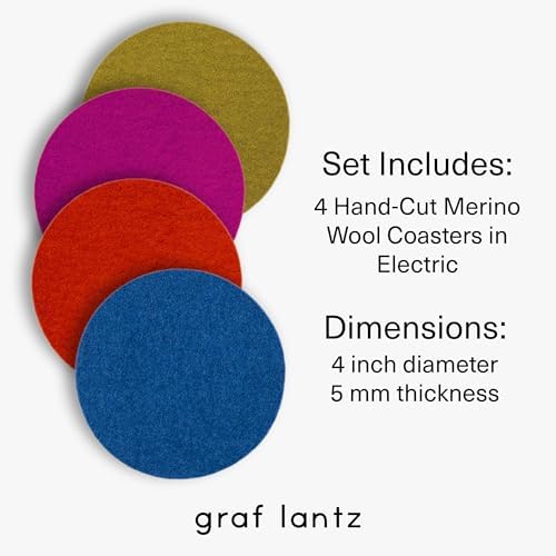 Graf Lantz - Bierfilzl Merino Wool Round Coasters Set of 4 - Electric (4" Circles) - Absorbs 30% of Weight - German Wool - Heat Resistant, Sustainable, & Reusable - Home Decor & Coffee Table Decor - Image 4